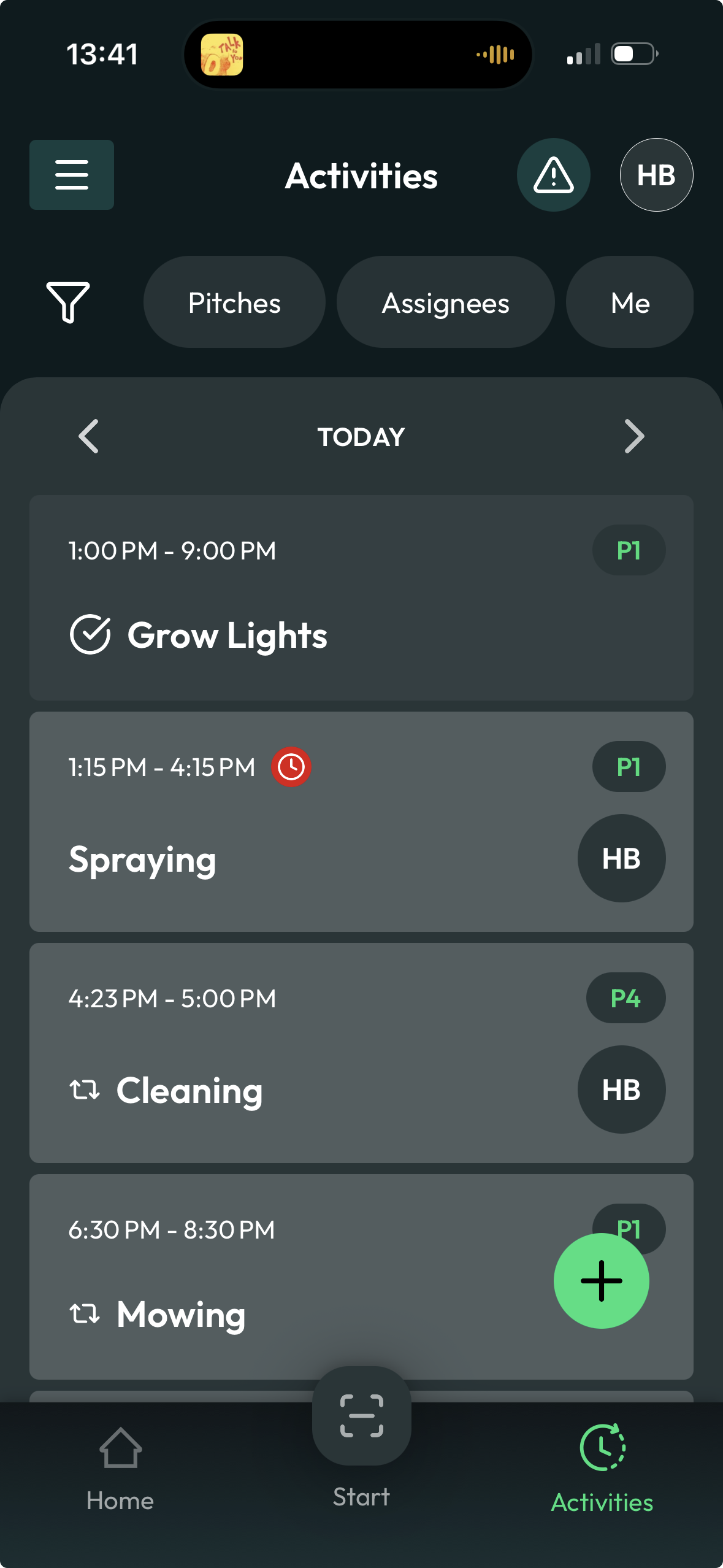 Track Activities mobile — daily activities list