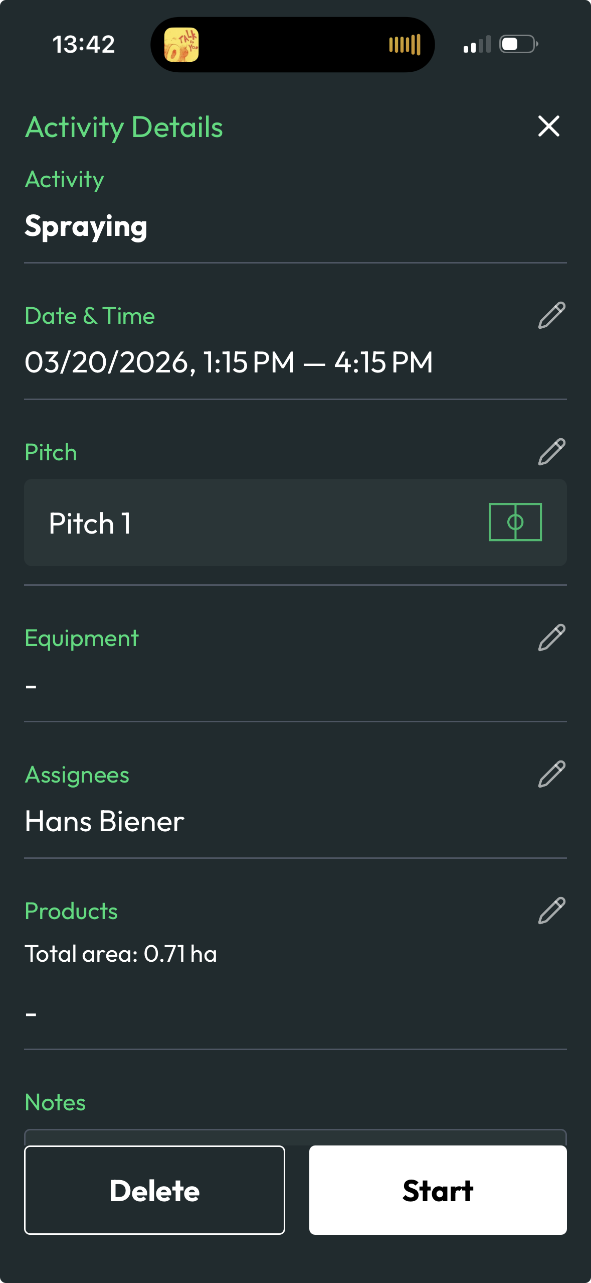 Smart Planning mobile — activity details