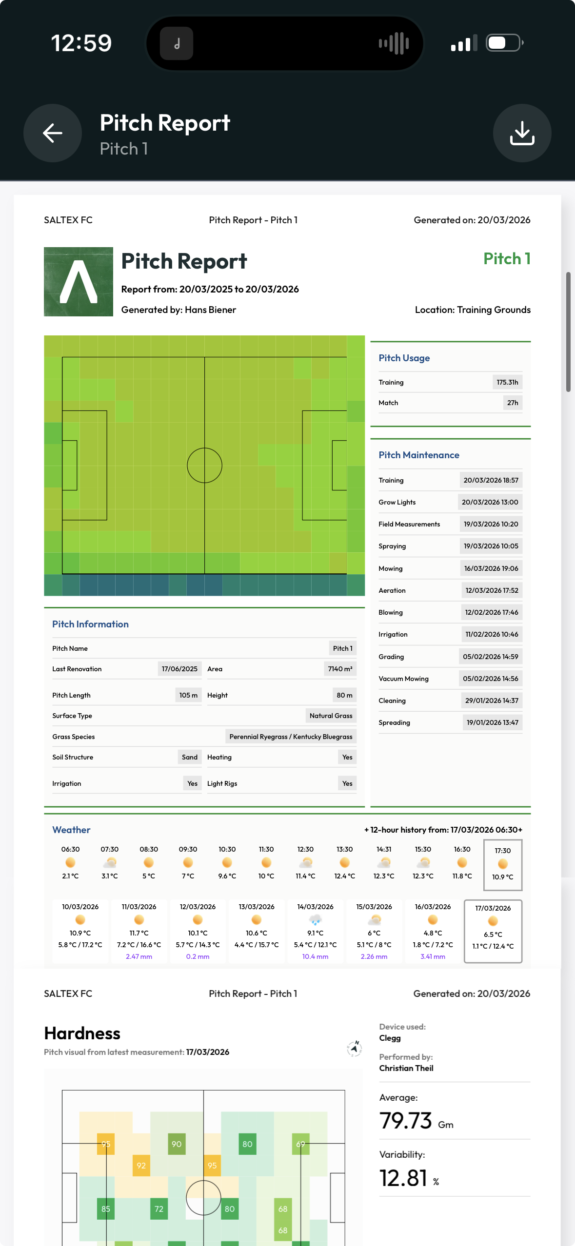 Custom Reporting mobile — pitch report on phone