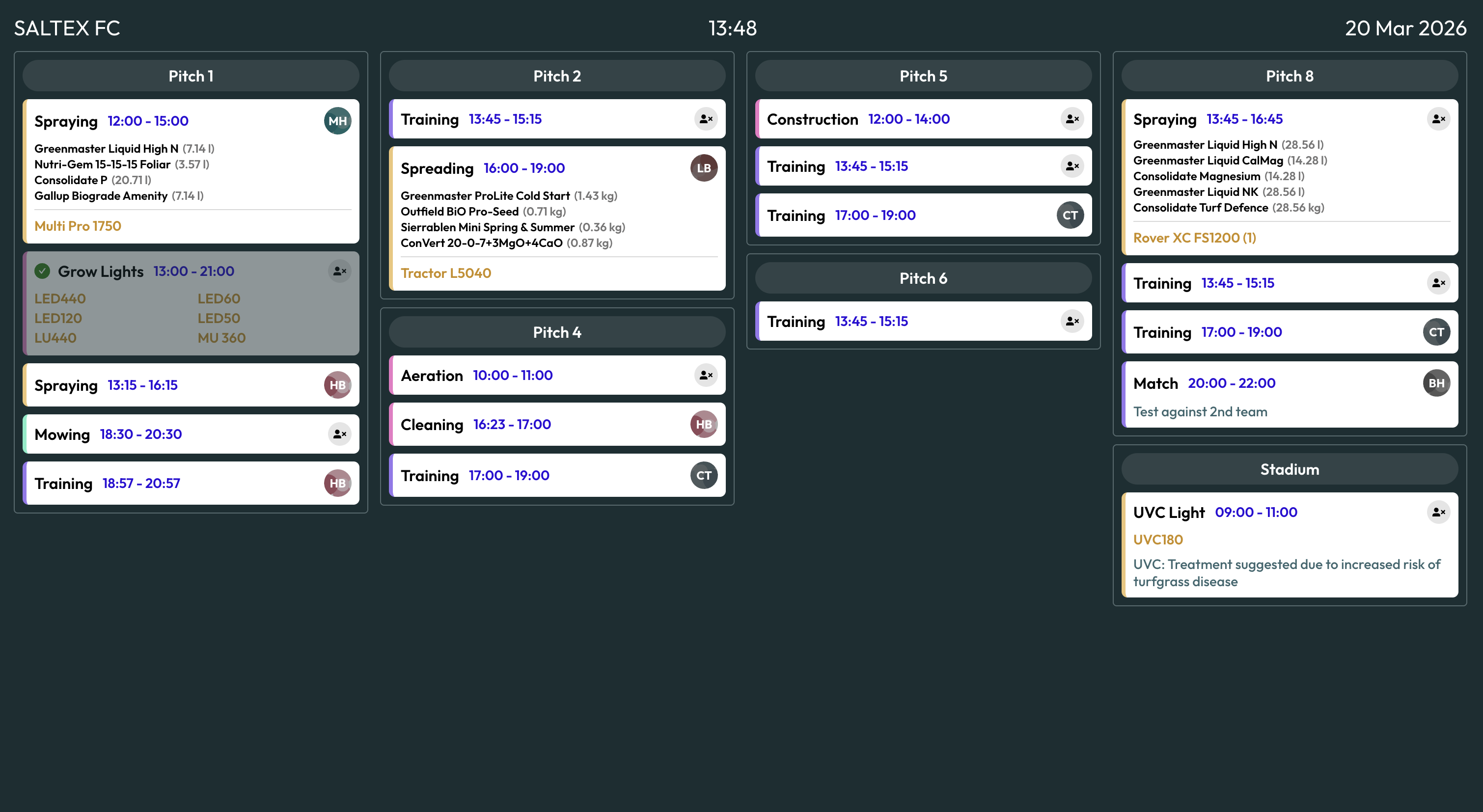 Track Activities desktop — activity schedule