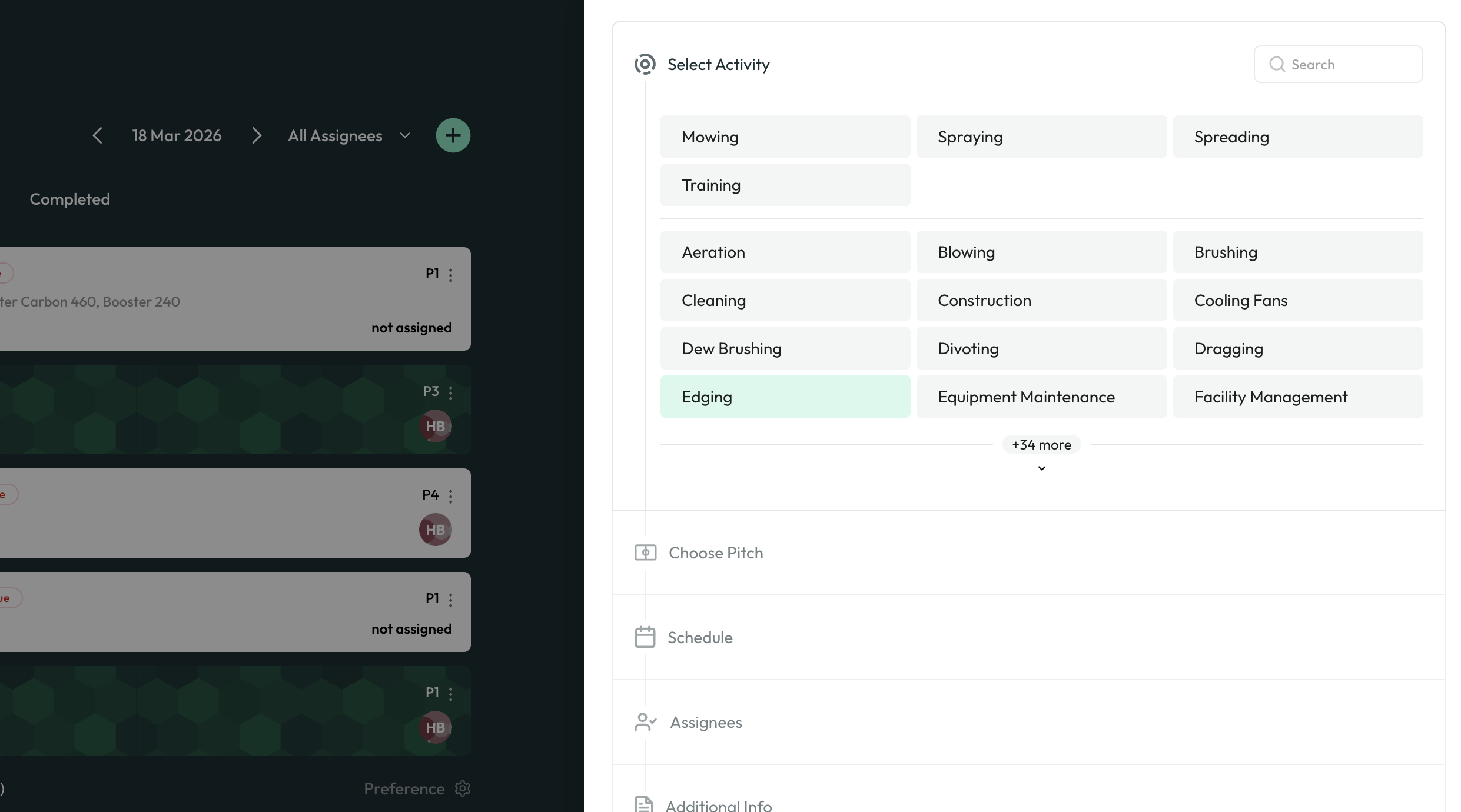 Smart Planning desktop — activity schedule