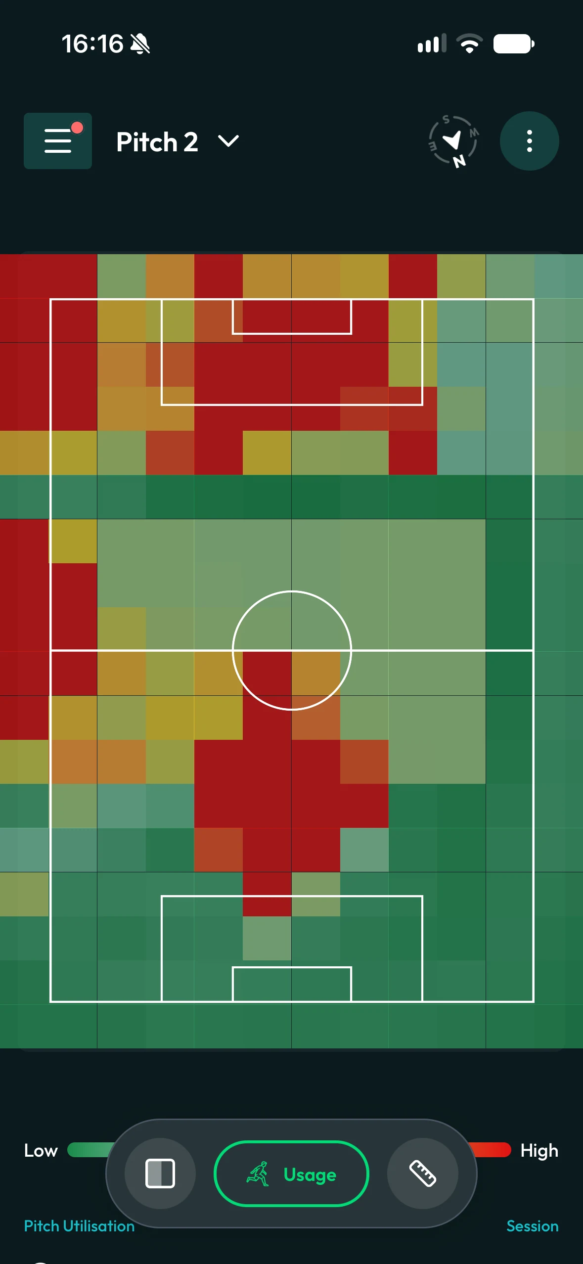 turfcoach mobile showing the Stadium usage map